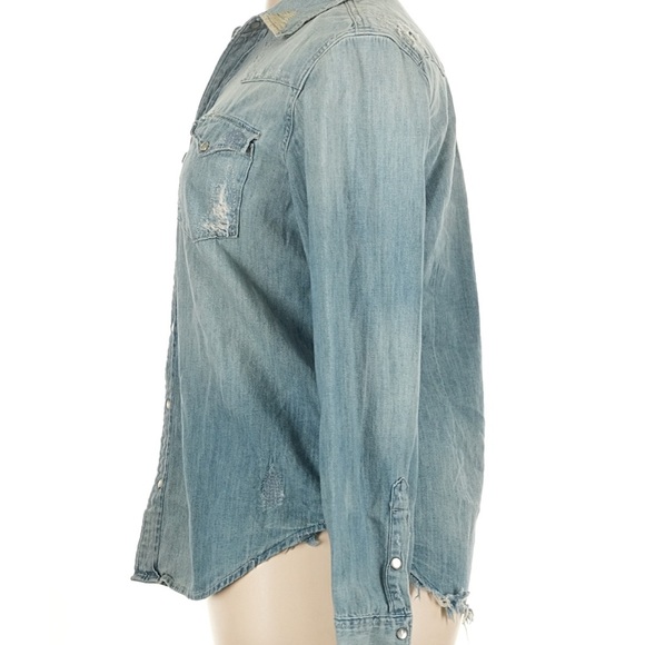 Ralph Lauren Dungarees Distressed Denim Button Up Shirt Pearl Snap Western Women - Picture 6 of 7